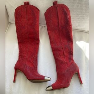 Gianni Bini Red Katyanna Rhinestone Western Cowgirl Boots 10